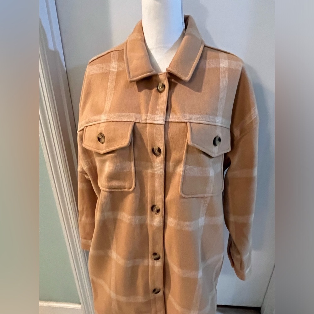 Sonoma Shacket, New! Tan and white, size 0X - Picture 5 of 16